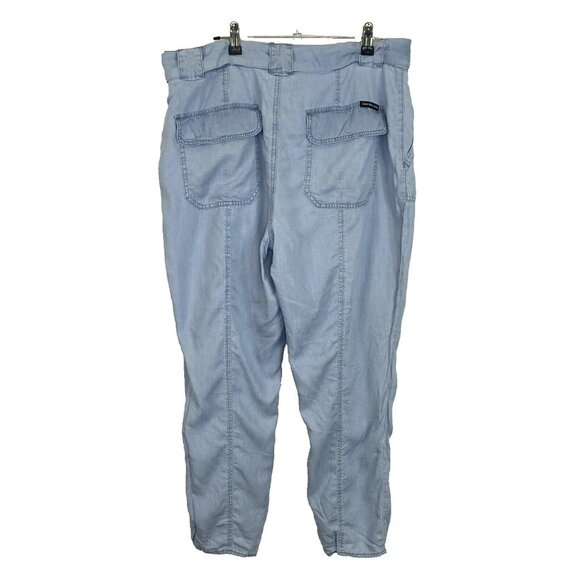 Calvin Klein Chambray Pants Womens Size Large Blue Tapered Leg Belt - Picture 3 of 4